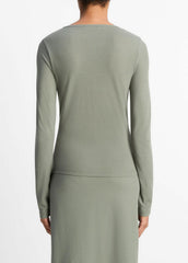 VINCE | Cotton Crepe Jersey Cardigan in Shirts & Tees - CLAY SAGE