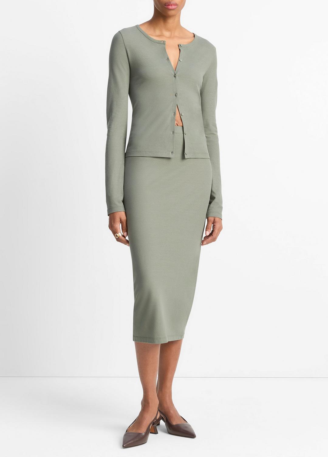 VINCE | Cotton Crepe Jersey Cardigan in Shirts & Tees - CLAY SAGE