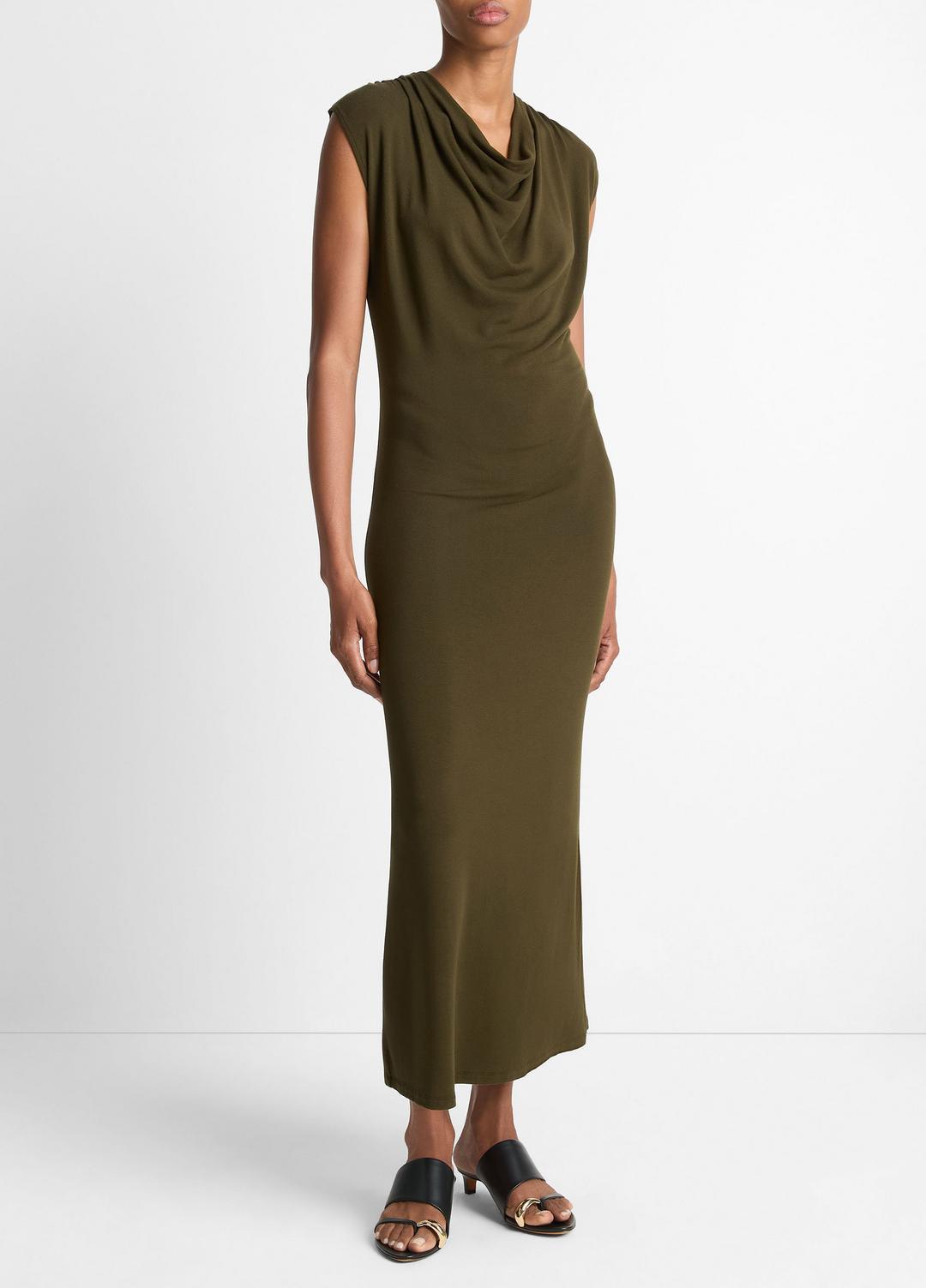 VINCE | Jersey Draped Cowl-Neck Dress in Dresses & Skirts - VERDE