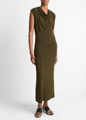 VINCE | Jersey Draped Cowl-Neck Dress in Dresses & Skirts - VERDE