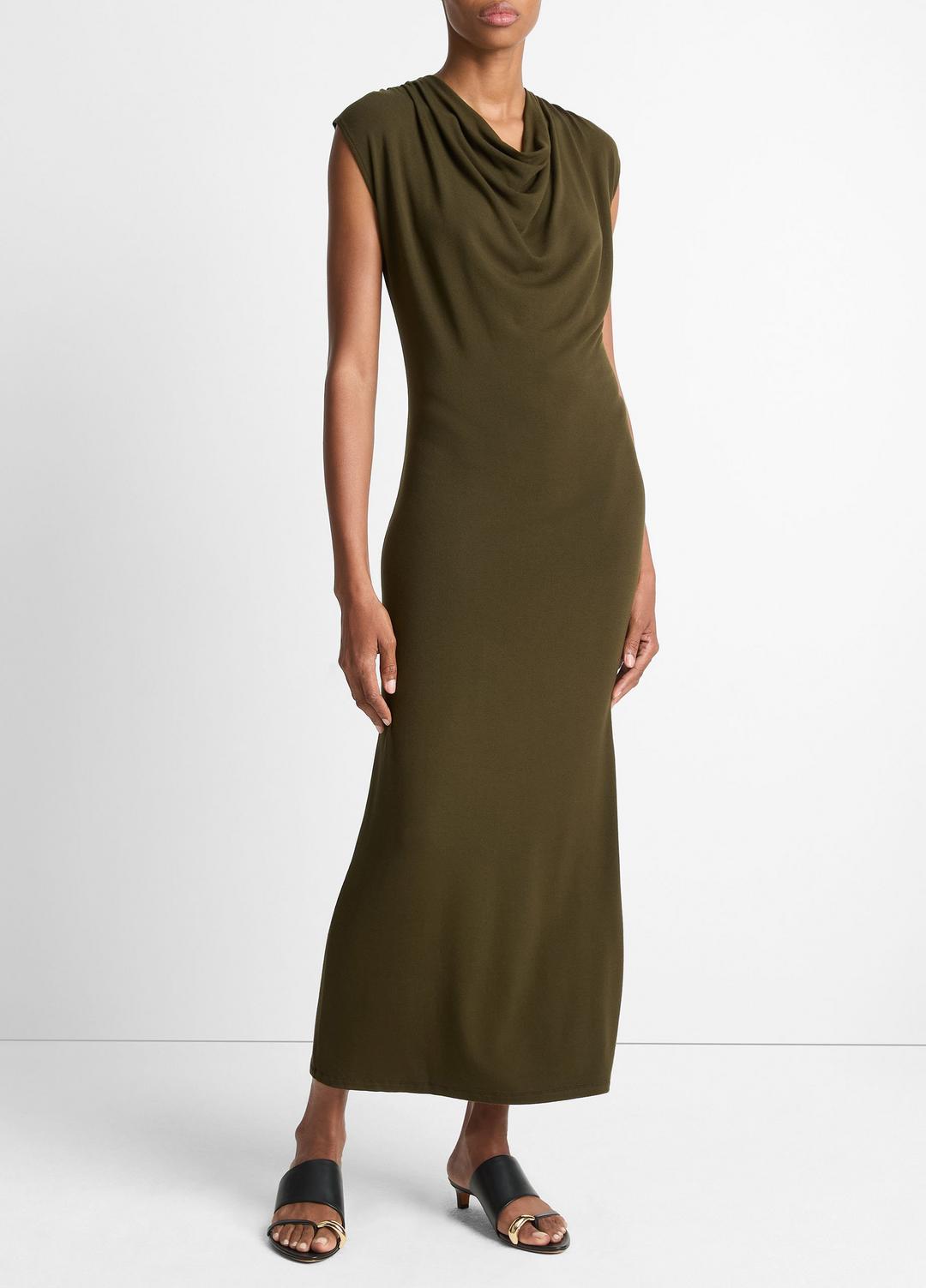VINCE | Jersey Draped Cowl-Neck Dress in Dresses & Skirts - VERDE