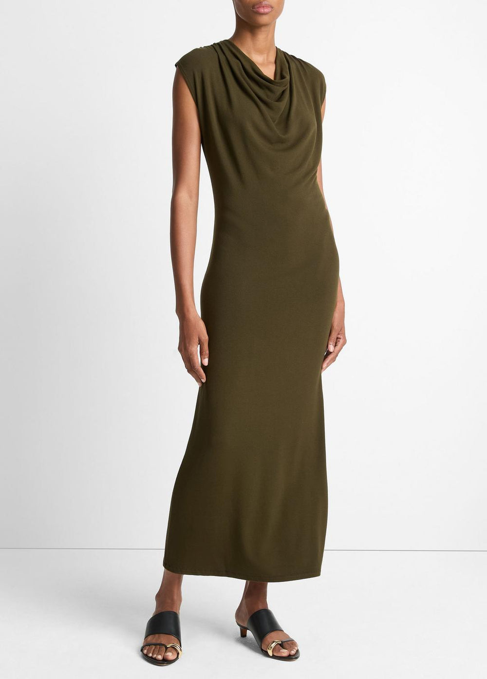 VINCE | Jersey Draped Cowl-Neck Dress in Dresses & Skirts - VERDE