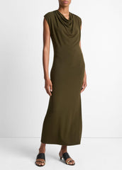 VINCE | Jersey Draped Cowl-Neck Dress in Dresses & Skirts - VERDE