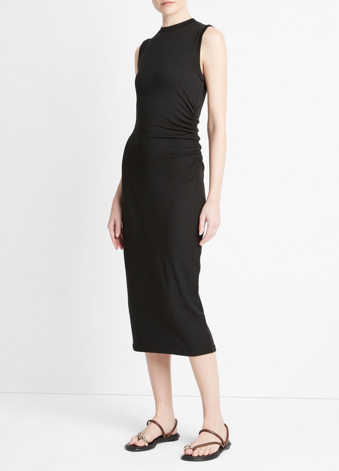 VINCE | Sleeveless Gathered-Waist Dress in Dresses & Skirts - BLACK