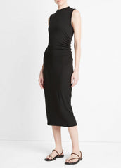 VINCE | Sleeveless Gathered-Waist Dress in Dresses & Skirts - BLACK