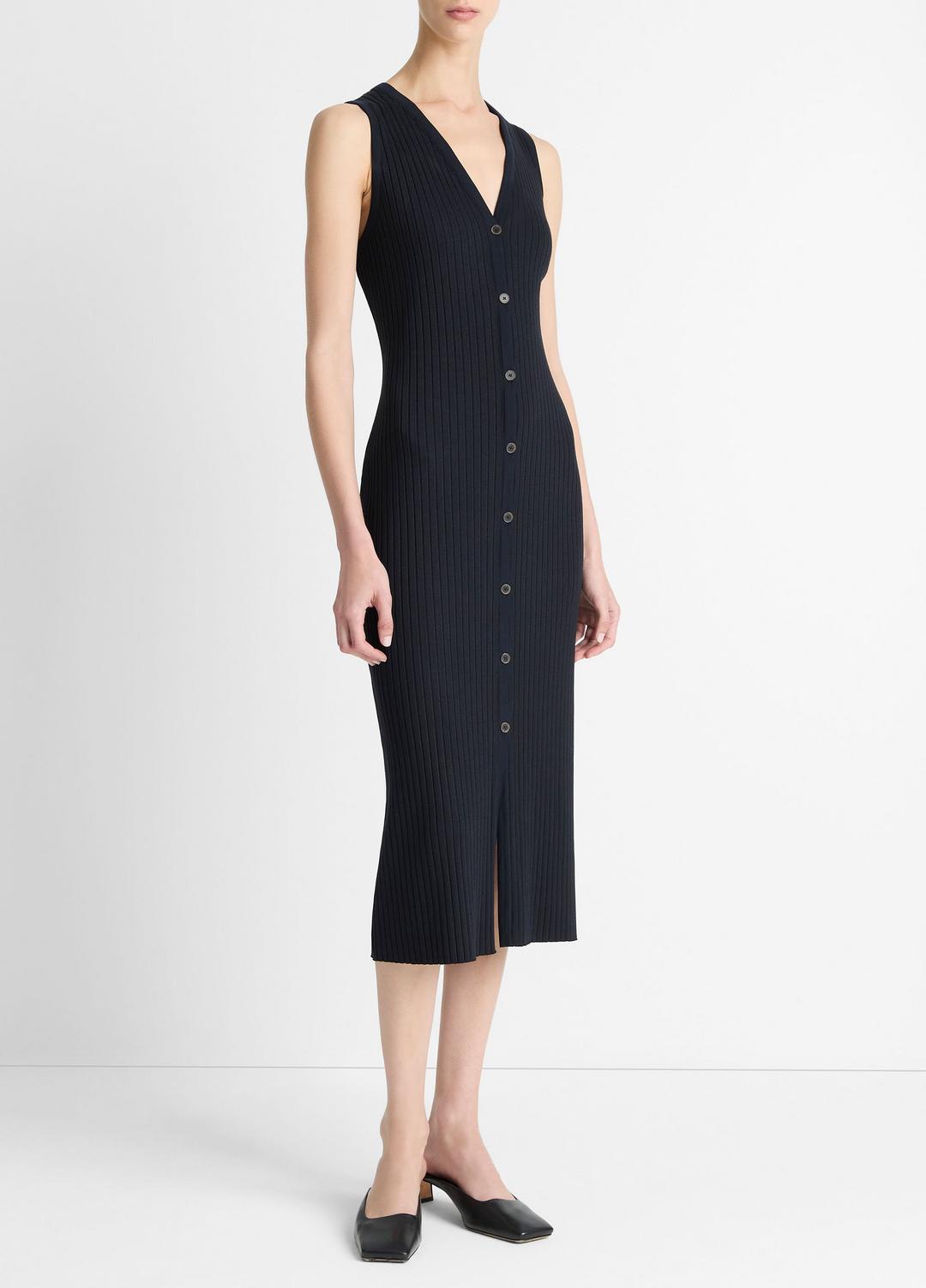 VINCE | Ribbed Cotton-Blend Button-Front Dress in Dresses & Skirts - COASTAL BLUE