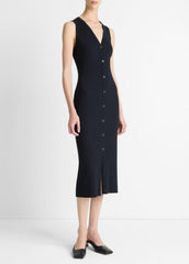 VINCE | Ribbed Cotton-Blend Button-Front Dress in Dresses & Skirts - COASTAL BLUE