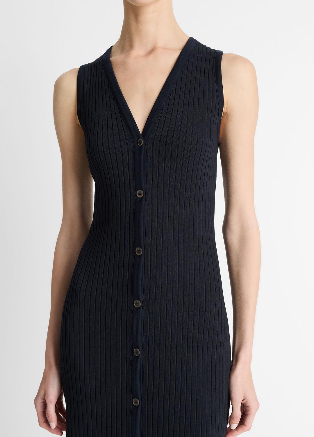 VINCE | Ribbed Cotton-Blend Button-Front Dress in Dresses & Skirts - COASTAL BLUE
