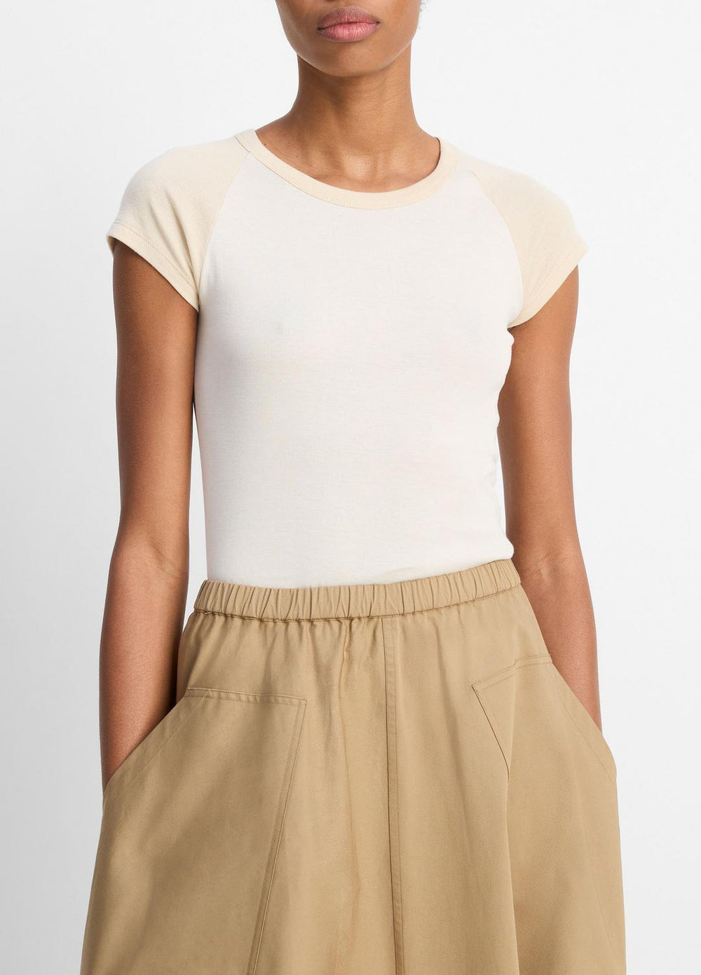 VINCE | Colorblock Pima Cotton Raglan T-Shirt in Shirts & Tees - OAT SHELL COMBO