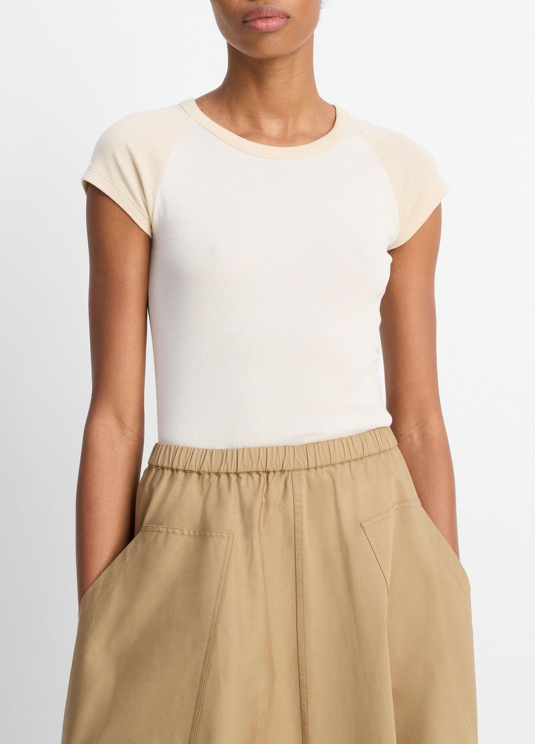 VINCE | Colorblock Pima Cotton Raglan T-Shirt in Shirts & Tees - OAT SHELL COMBO