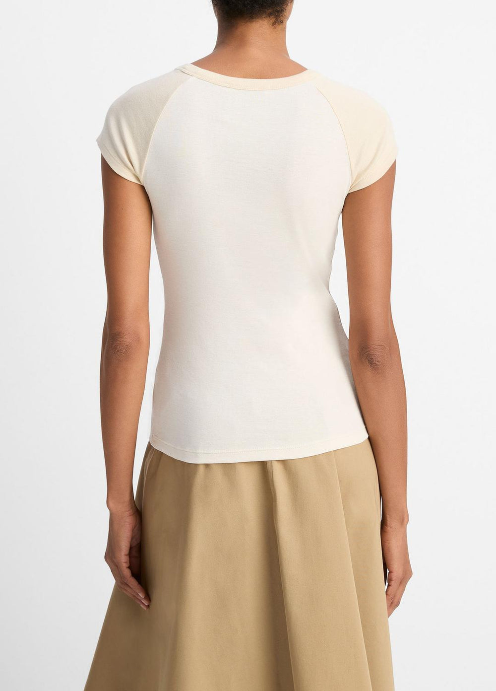 VINCE | Colorblock Pima Cotton Raglan T-Shirt in Shirts & Tees - OAT SHELL COMBO