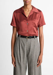 VINCE | Silk Short-Sleeve Button-Front Shirt in Shirts & Tees - SIENA