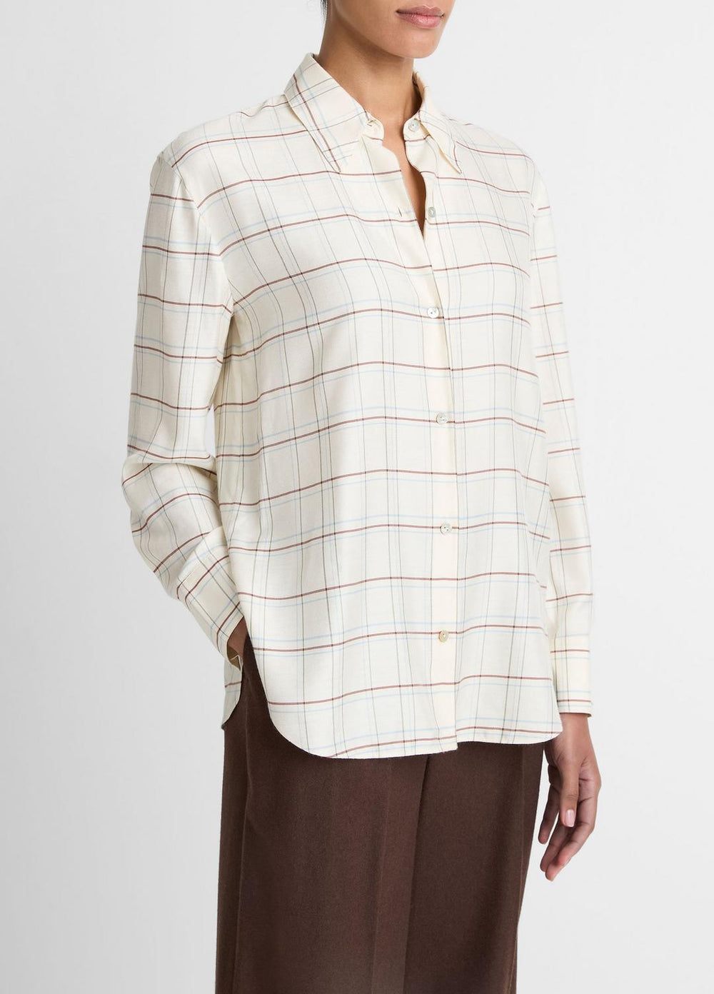 VINCE | Checked Plaid Button-Front Shirt in Shirts & Tees - CREAM MULTI