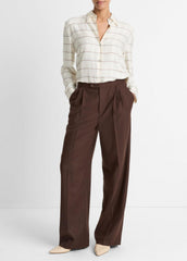 VINCE | Checked Plaid Button-Front Shirt in Shirts & Tees - CREAM MULTI