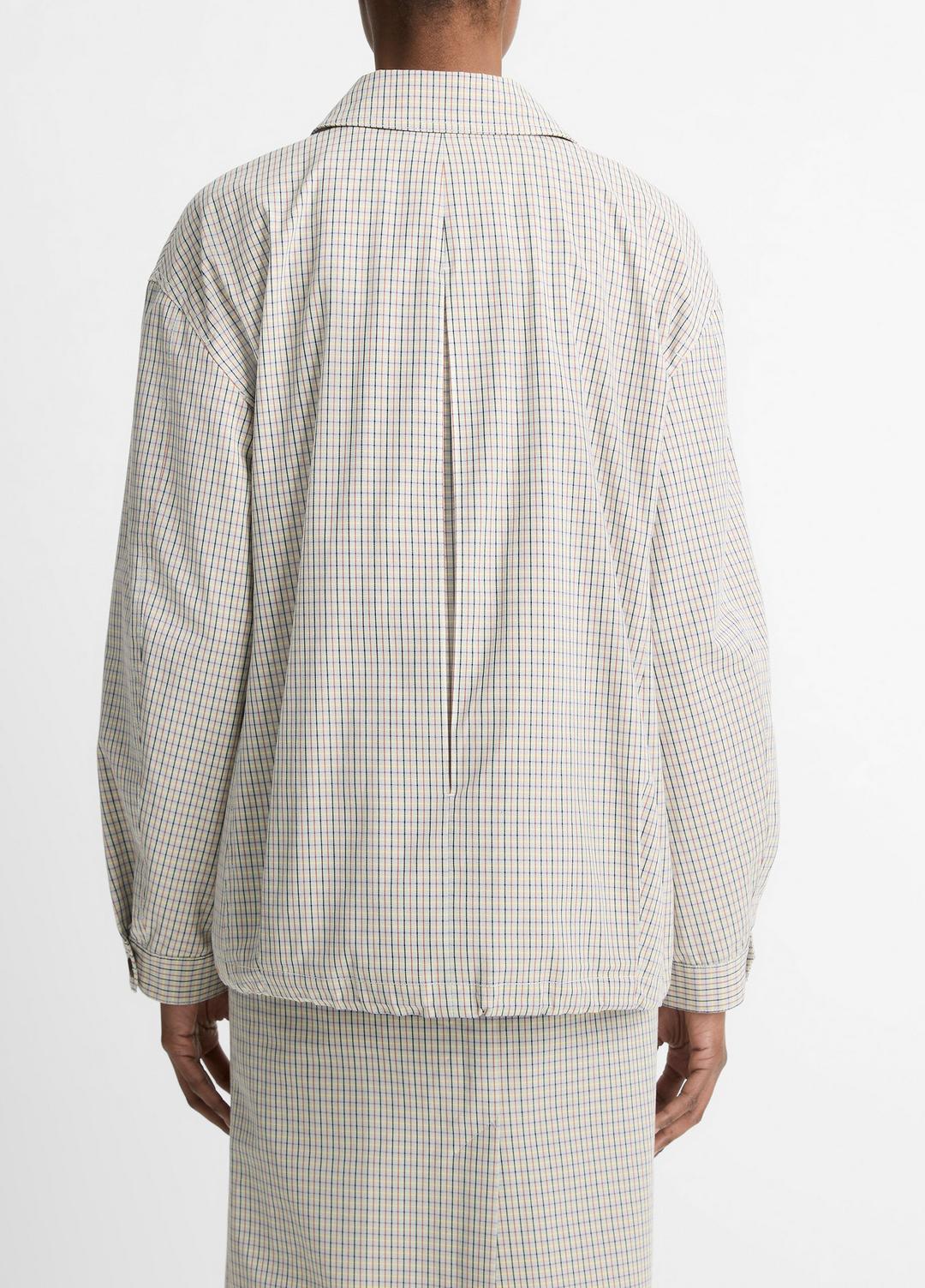 VINCE | Gardener's Check Cotton Oversized Bomber Jacket in Jackets & Outerwear - STONE/TAN