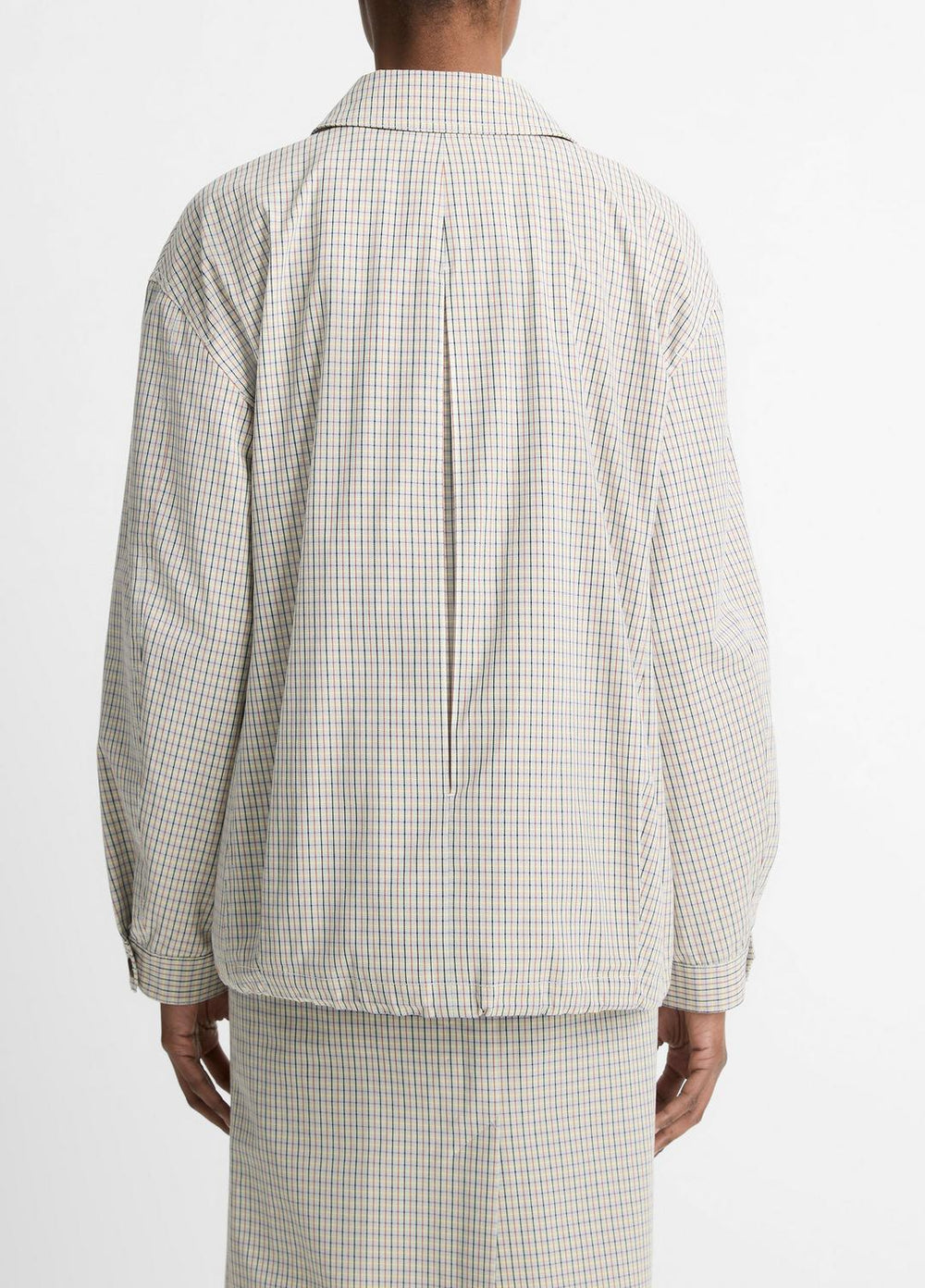VINCE | Gardener's Check Cotton Oversized Bomber Jacket in Jackets & Outerwear - STONE/TAN