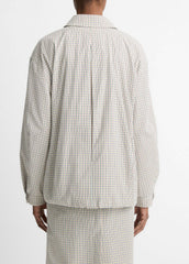 VINCE | Gardener's Check Cotton Oversized Bomber Jacket in Jackets & Outerwear - STONE/TAN