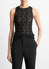 VINCE | Smocked Lace Shell in Shirts & Tees - BLACK