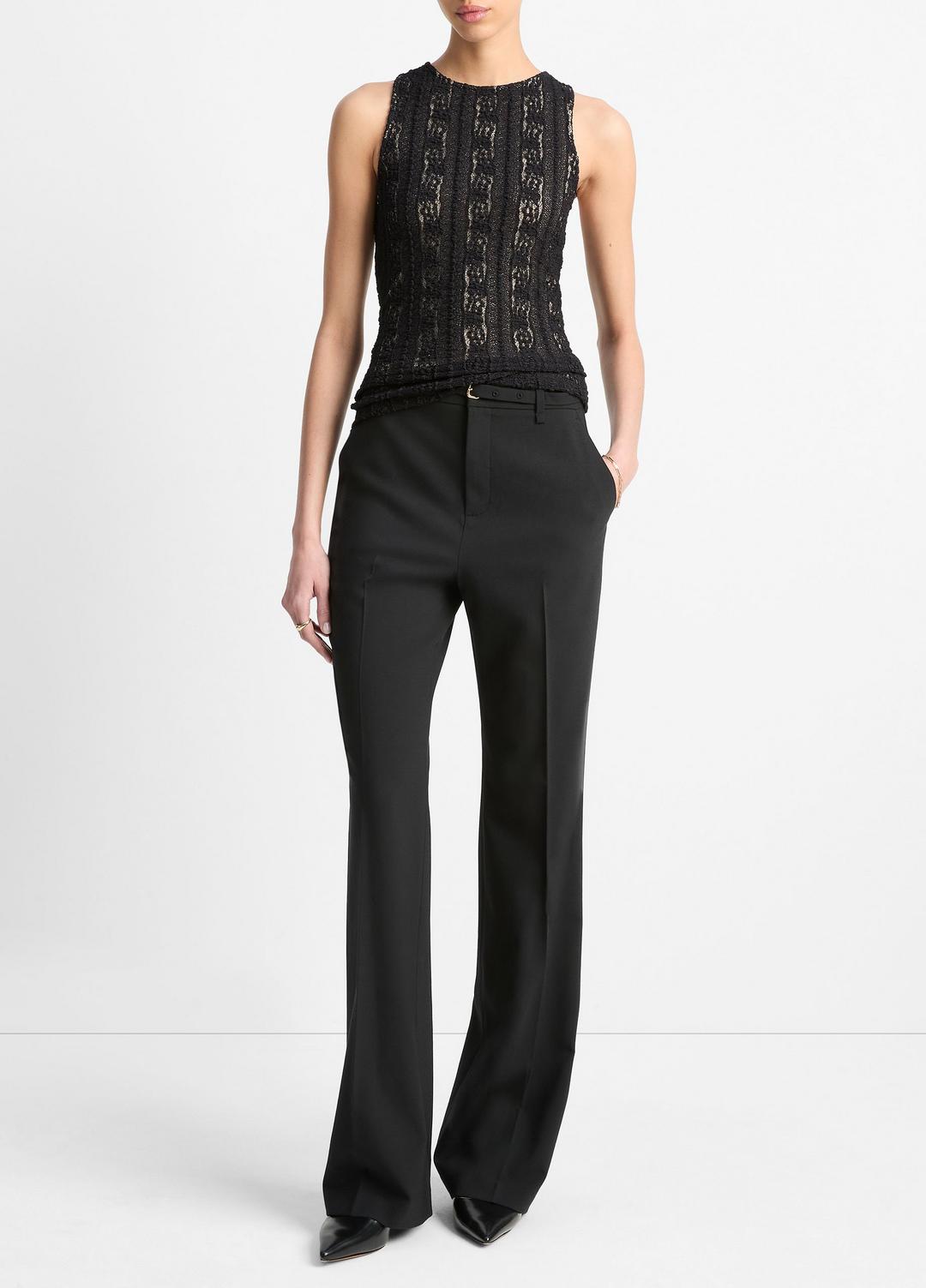 VINCE | Smocked Lace Shell in Shirts & Tees - BLACK