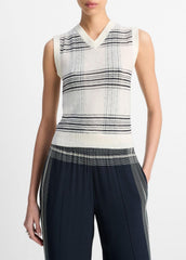 VINCE | Featherweight Plaid Wool Sweater Vest in Sweaters - OFF WHITE/COASTAL BLUE