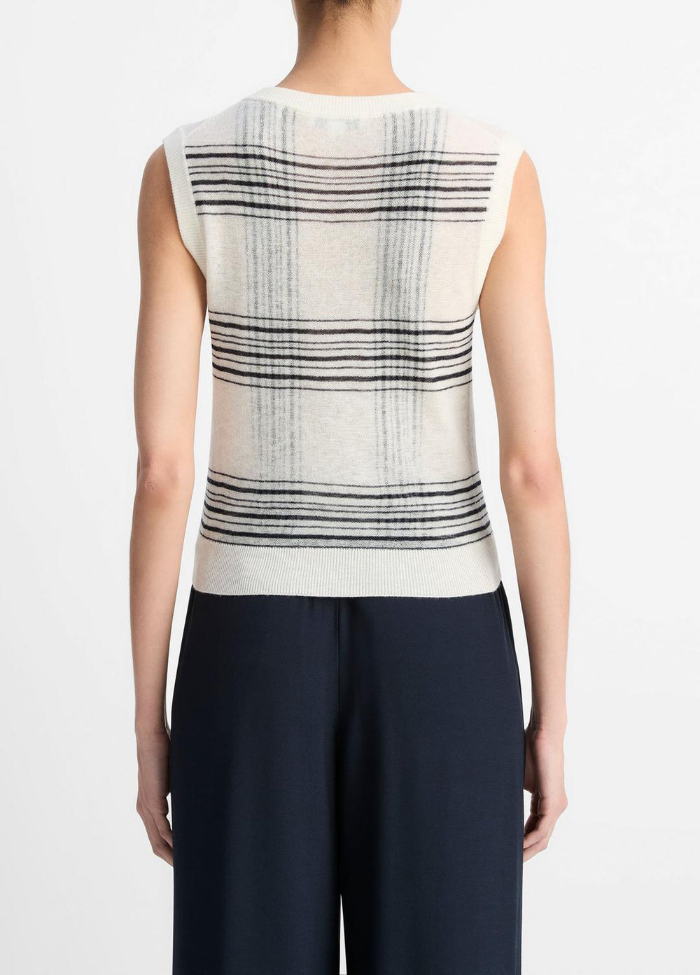 VINCE | Featherweight Plaid Wool Sweater Vest in Sweaters - OFF WHITE/COASTAL BLUE