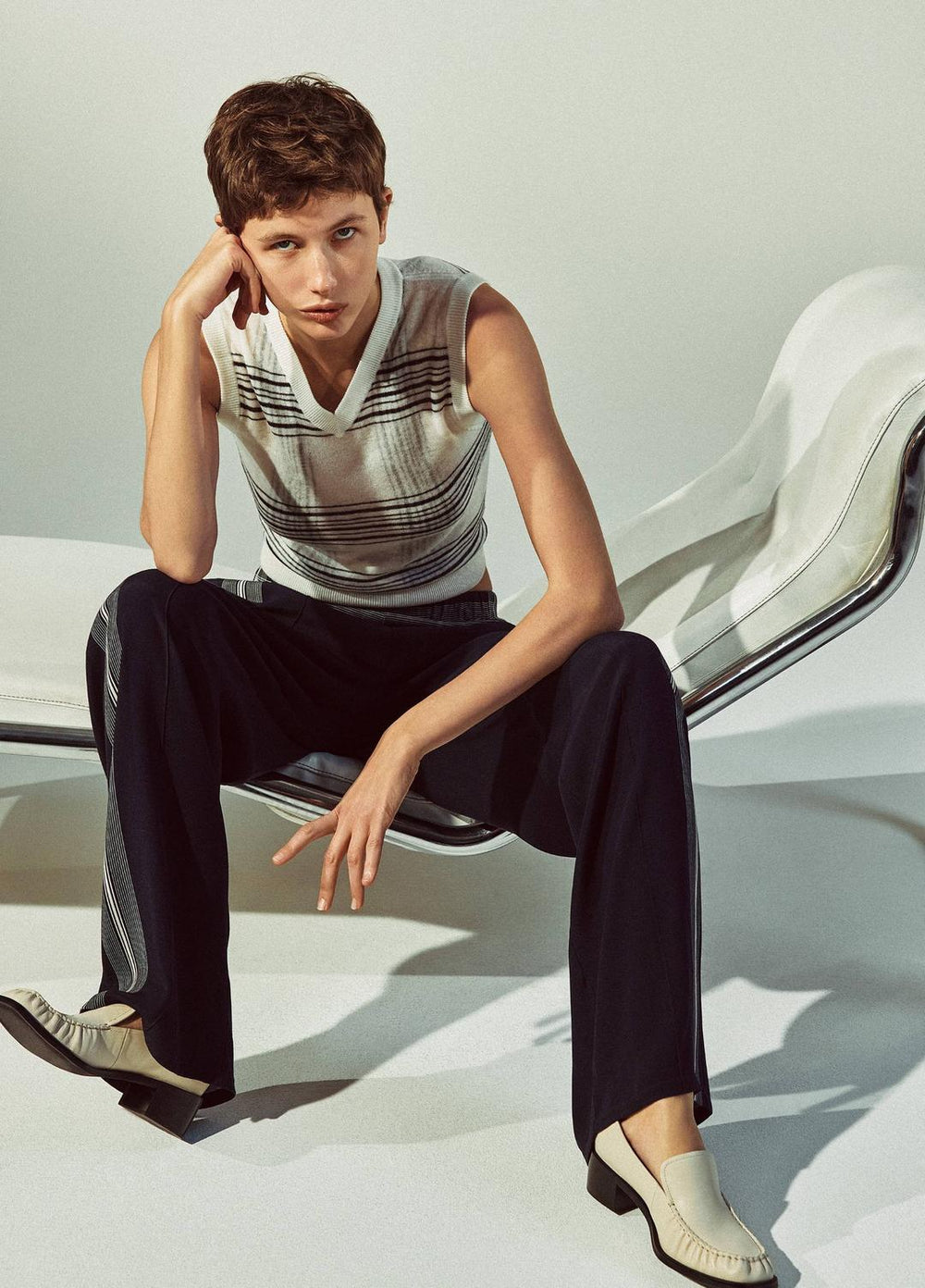 VINCE | Featherweight Plaid Wool Sweater Vest in Sweaters - OFF WHITE/COASTAL BLUE