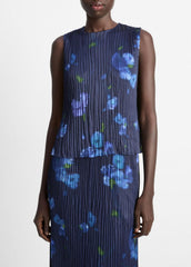 VINCE | Poppy Blur Crushed Satin Shell in Shirts & Tees - MIDNIGHT