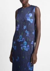 VINCE | Poppy Blur Crushed Satin Shell in Shirts & Tees - MIDNIGHT