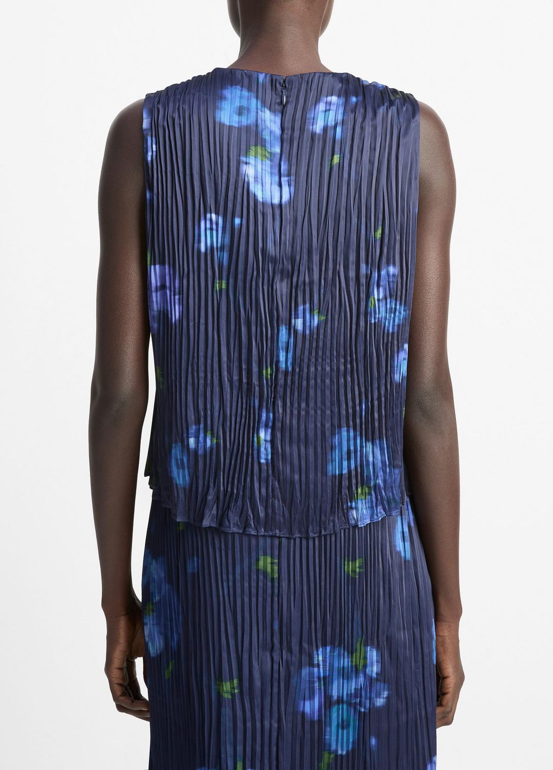 VINCE | Poppy Blur Crushed Satin Shell in Shirts & Tees - MIDNIGHT