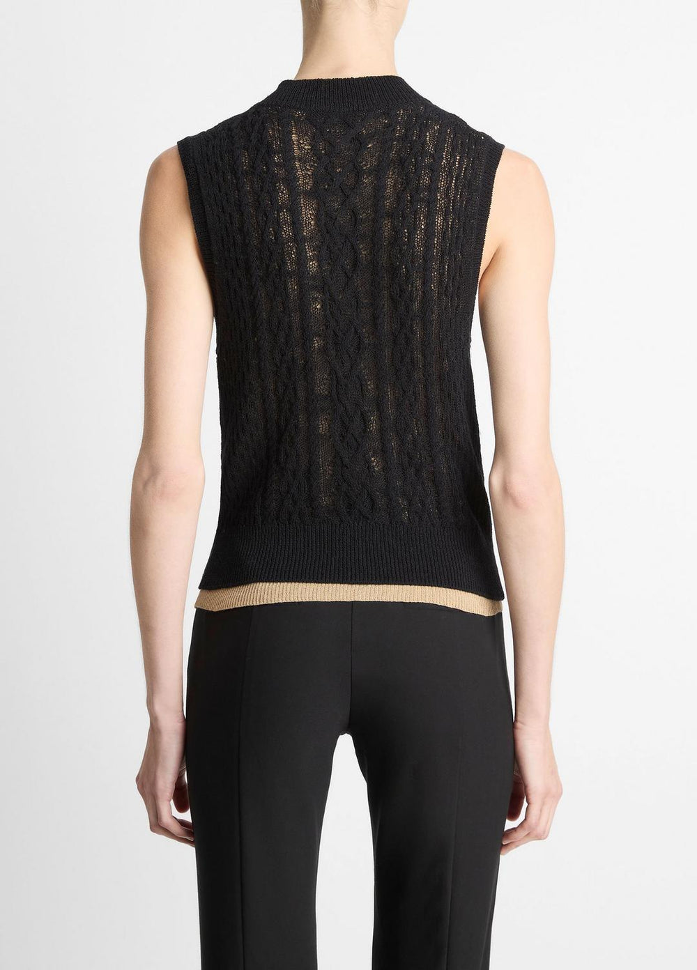 VINCE | Cable Cotton-Blend Double-Layer Shell in Sweaters - BLACK/GOLD CLIFF