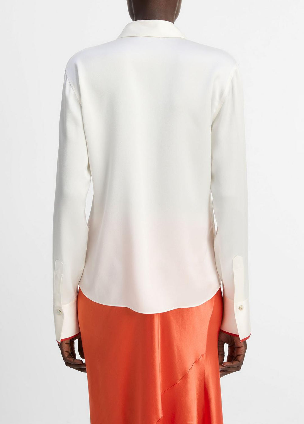 VINCE | Tipped Silk Button-Front Blouse in Shirts & Tees - OFF WHITE/BRICK ROSE