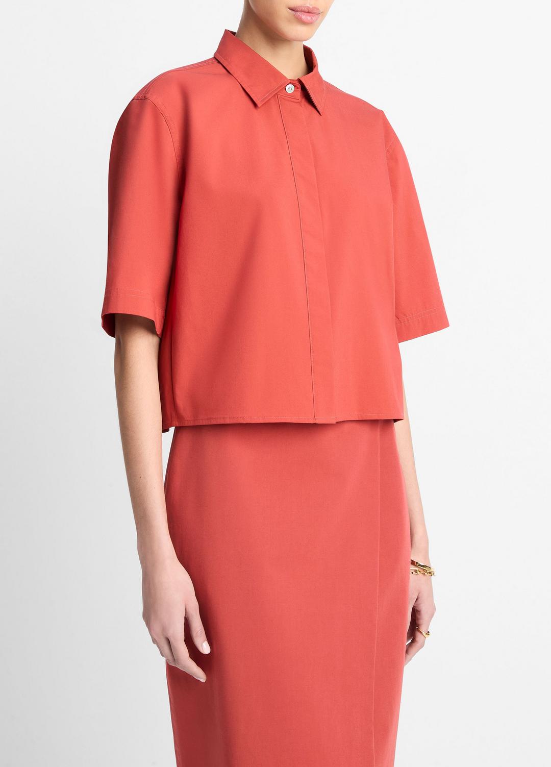 VINCE | Cotton Short-Sleeve Cropped Shirt in Shirts & Tees - BRICK ROSE