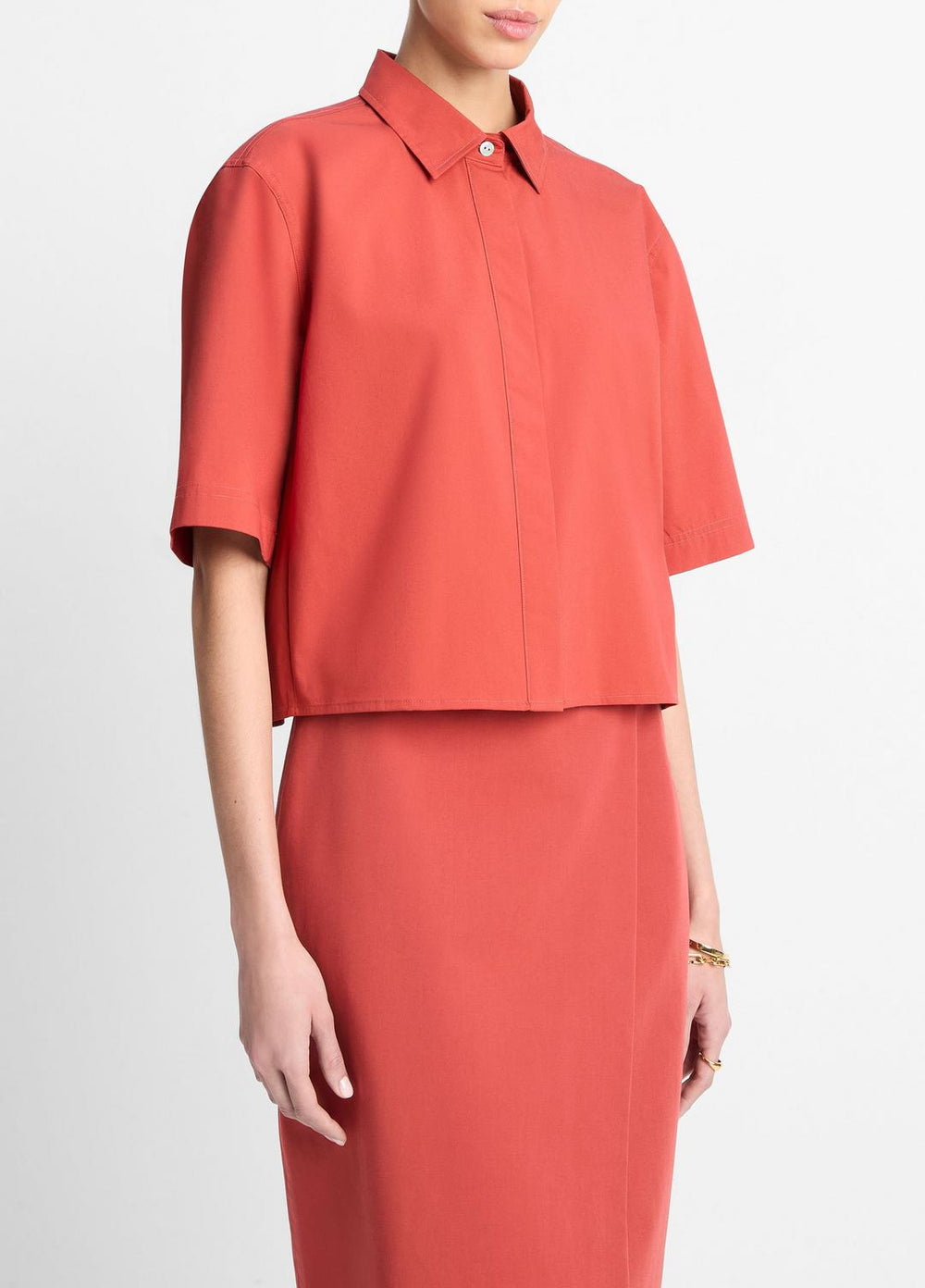 VINCE | Cotton Short-Sleeve Cropped Shirt in Shirts & Tees - BRICK ROSE