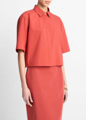 VINCE | Cotton Short-Sleeve Cropped Shirt in Shirts & Tees - BRICK ROSE