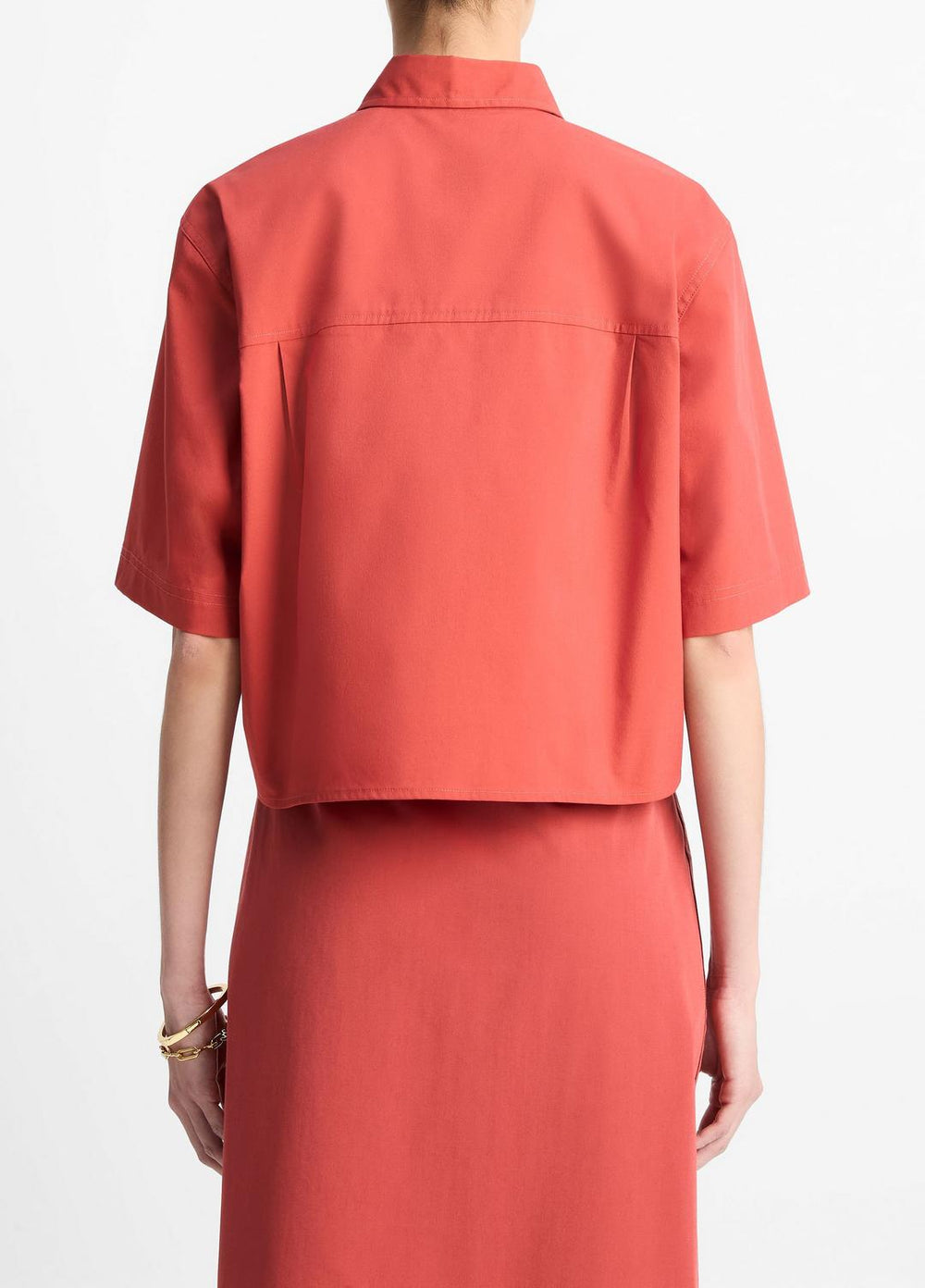 VINCE | Cotton Short-Sleeve Cropped Shirt in Shirts & Tees - BRICK ROSE