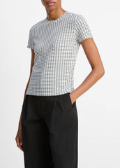 VINCE | Checked Smocked T-Shirt in Shirts & Tees - BLACK COMBO