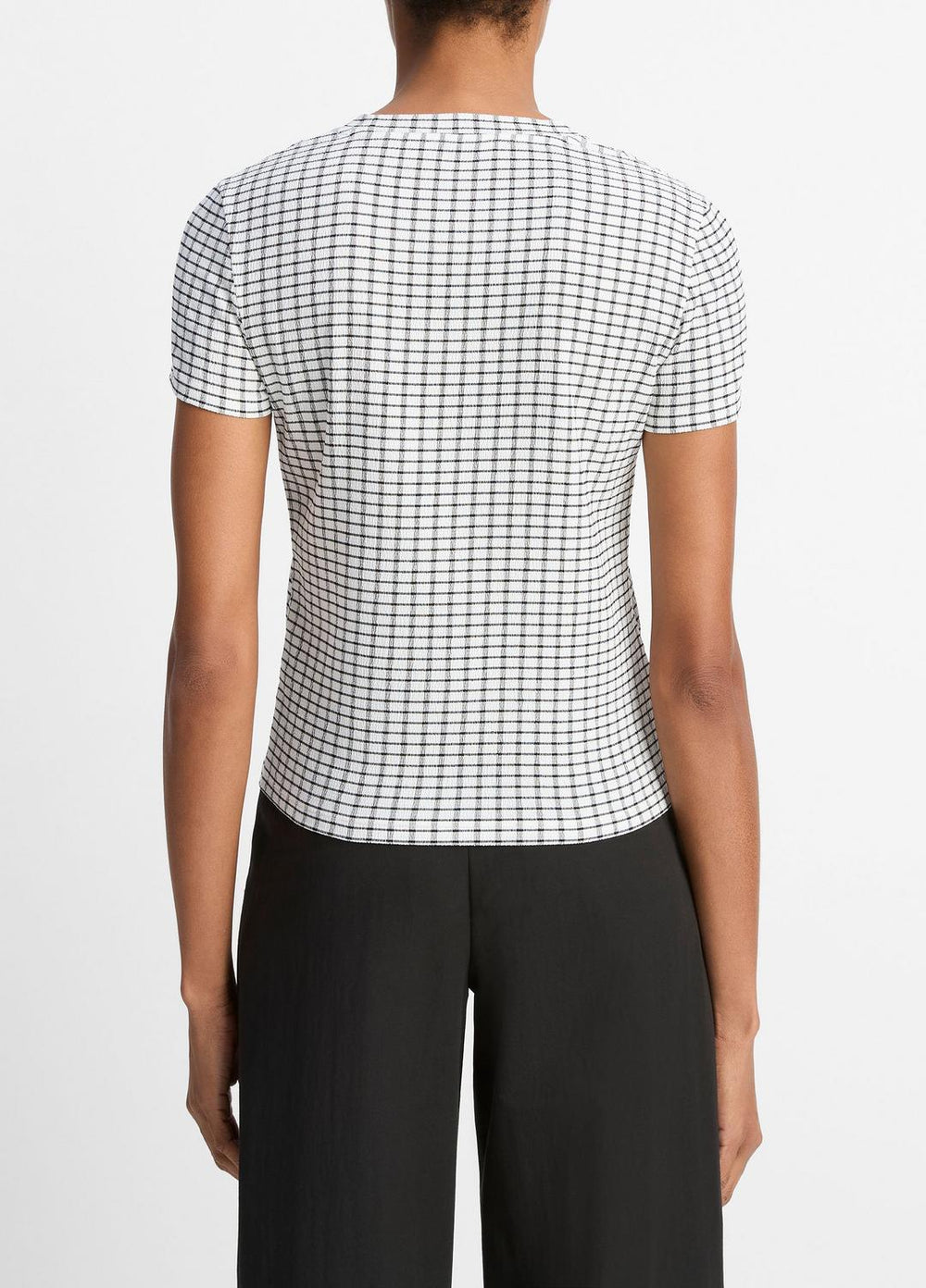 VINCE | Checked Smocked T-Shirt in Shirts & Tees - BLACK COMBO
