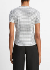 VINCE | Checked Smocked T-Shirt in Shirts & Tees - BLACK COMBO