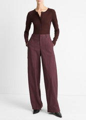 VINCE | Wool Long-Sleeve Henley in Shirts & Tees - CHERRY NIGHT
