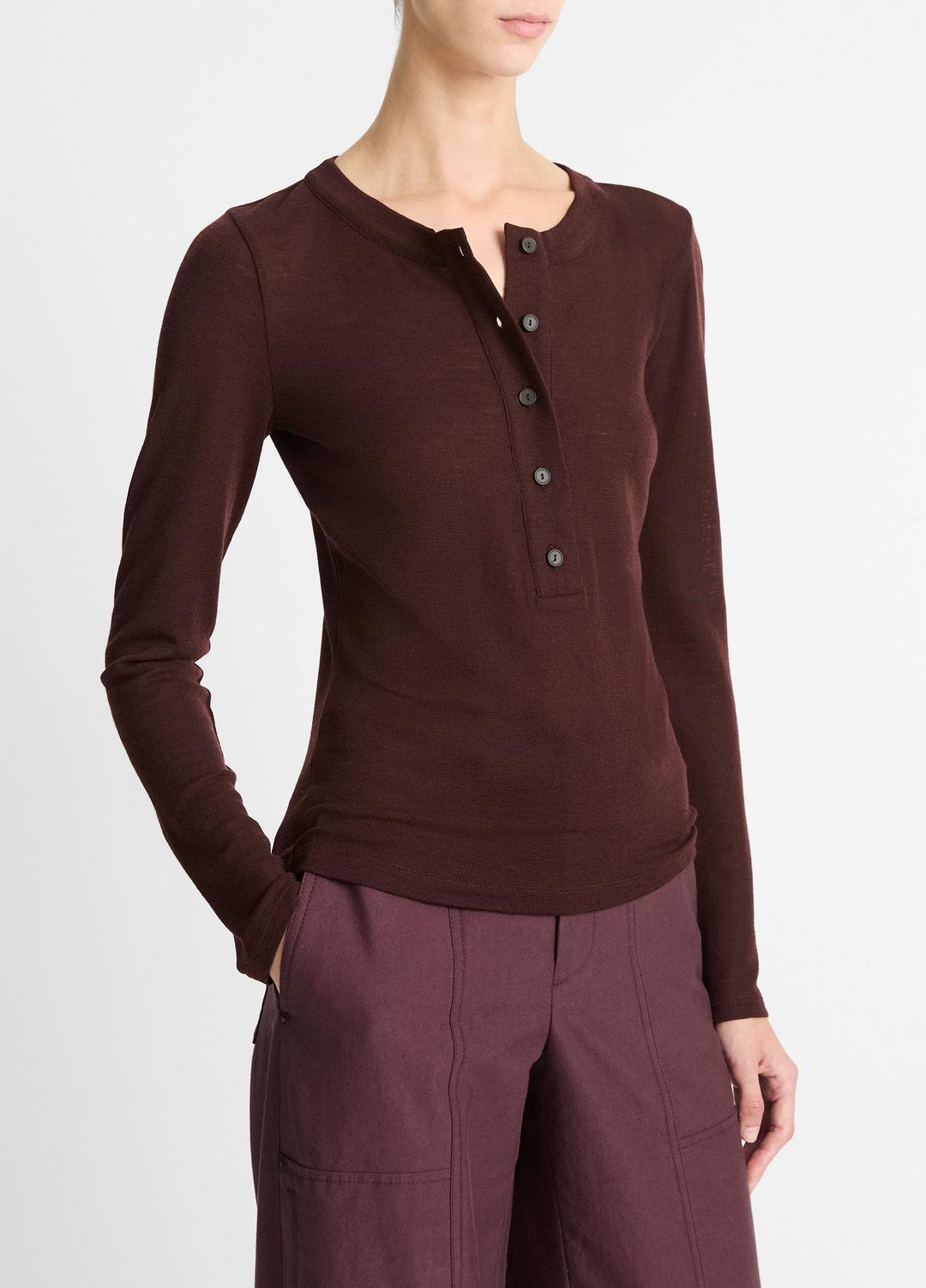 VINCE | Wool Long-Sleeve Henley in Shirts & Tees - CHERRY NIGHT