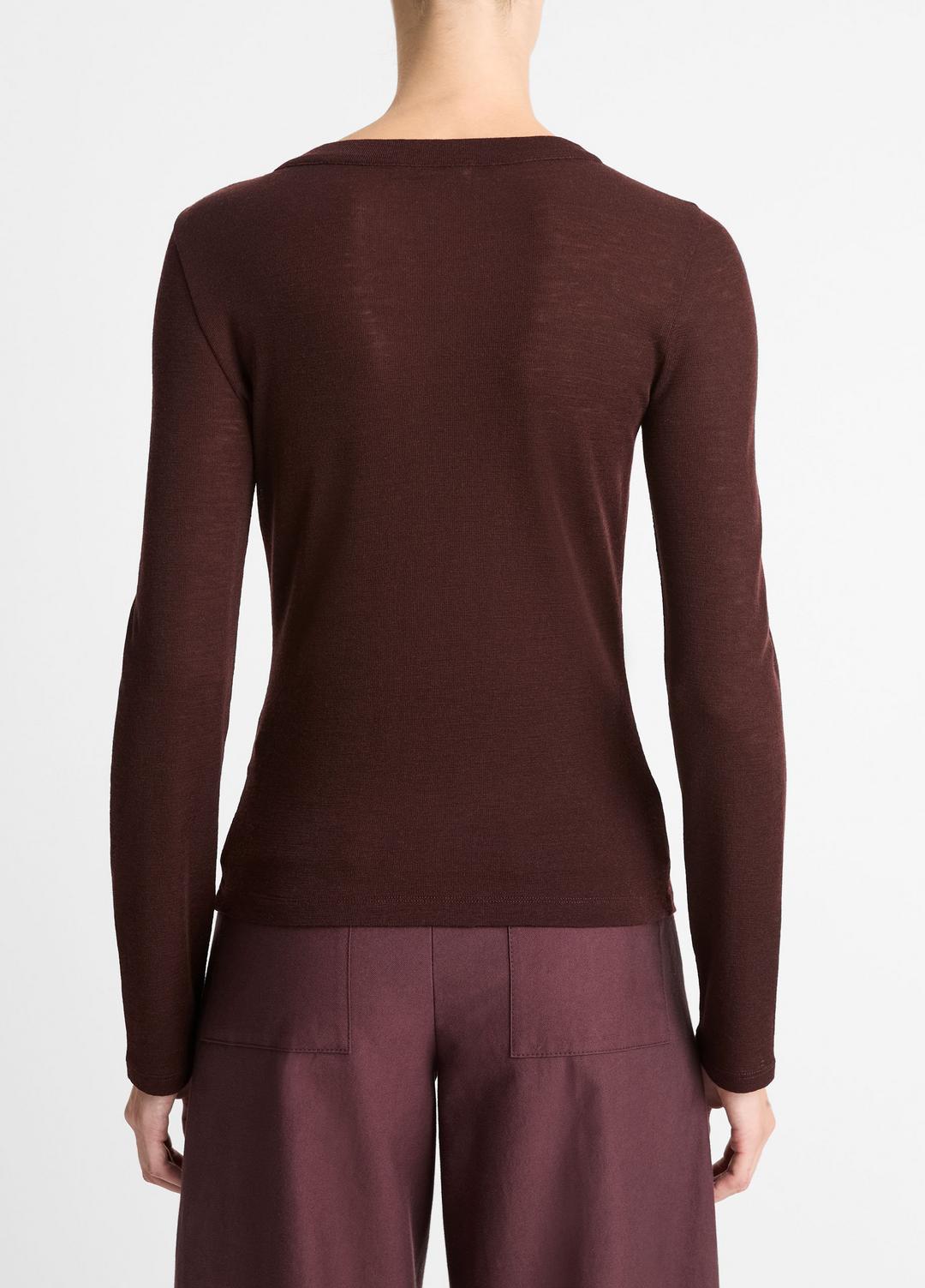 VINCE | Wool Long-Sleeve Henley in Shirts & Tees - CHERRY NIGHT