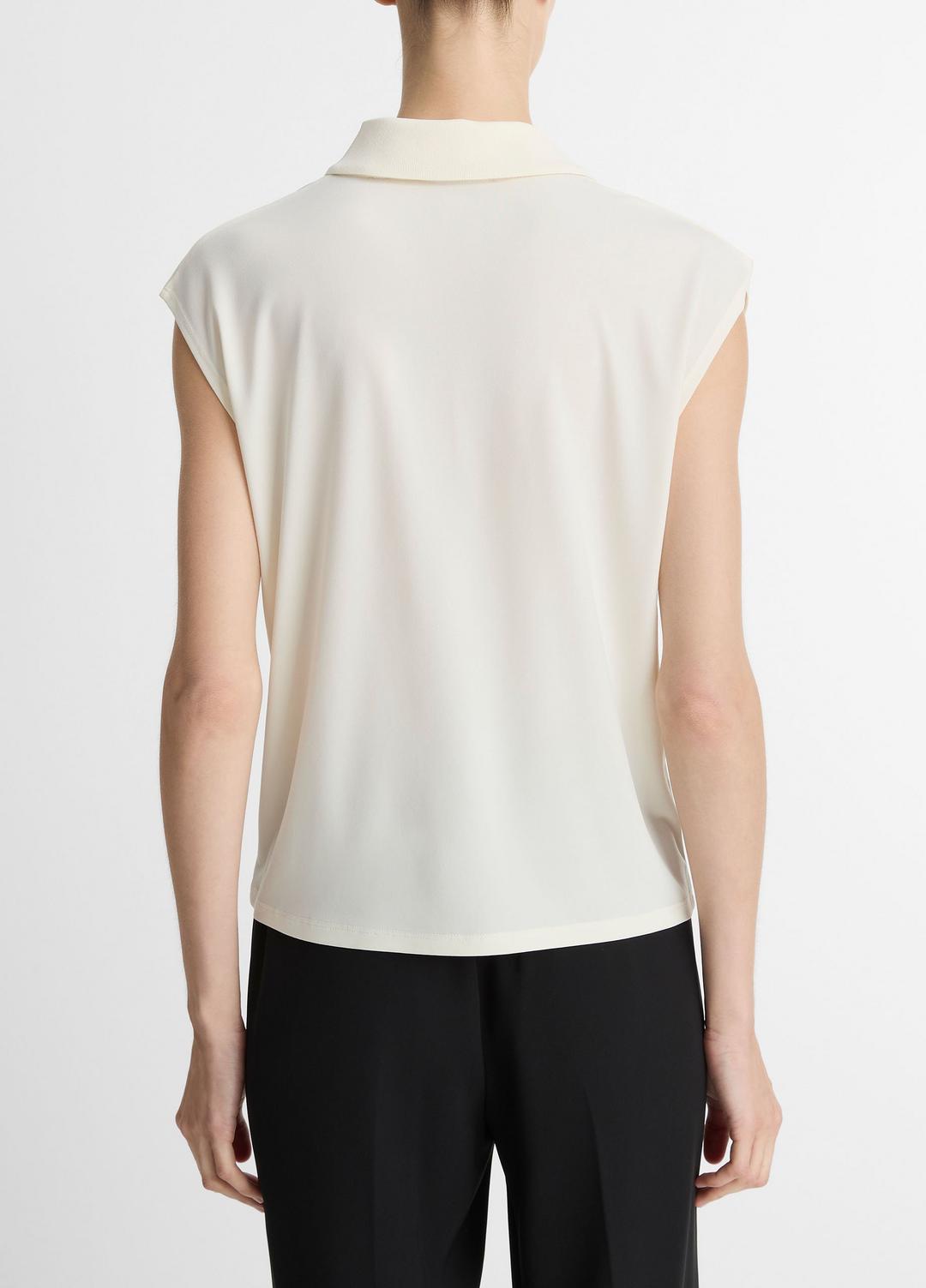 VINCE | Matte Jersey Cap-Sleeve Polo Top in Shirts & Tees - IVORY