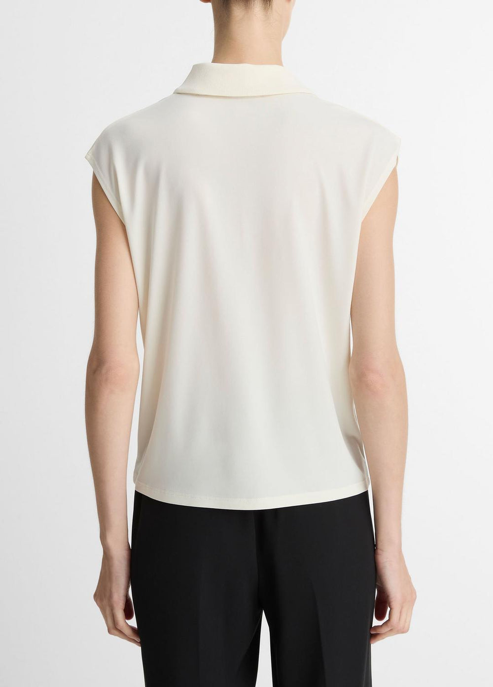 VINCE | Matte Jersey Cap-Sleeve Polo Top in Shirts & Tees - IVORY