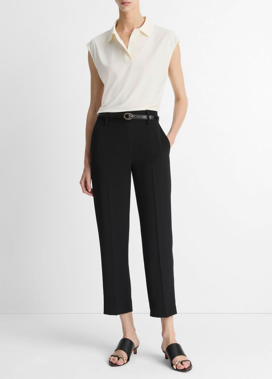 VINCE | Matte Jersey Cap-Sleeve Polo Top in Shirts & Tees - IVORY