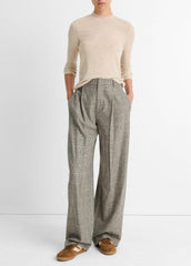 VINCE | Wool Three-Quarter-Sleeve Mock-Neck Top in Shirts & Tees - LIGHT HEATHER ECRU