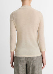 VINCE | Wool Three-Quarter-Sleeve Mock-Neck Top in Shirts & Tees - LIGHT HEATHER ECRU