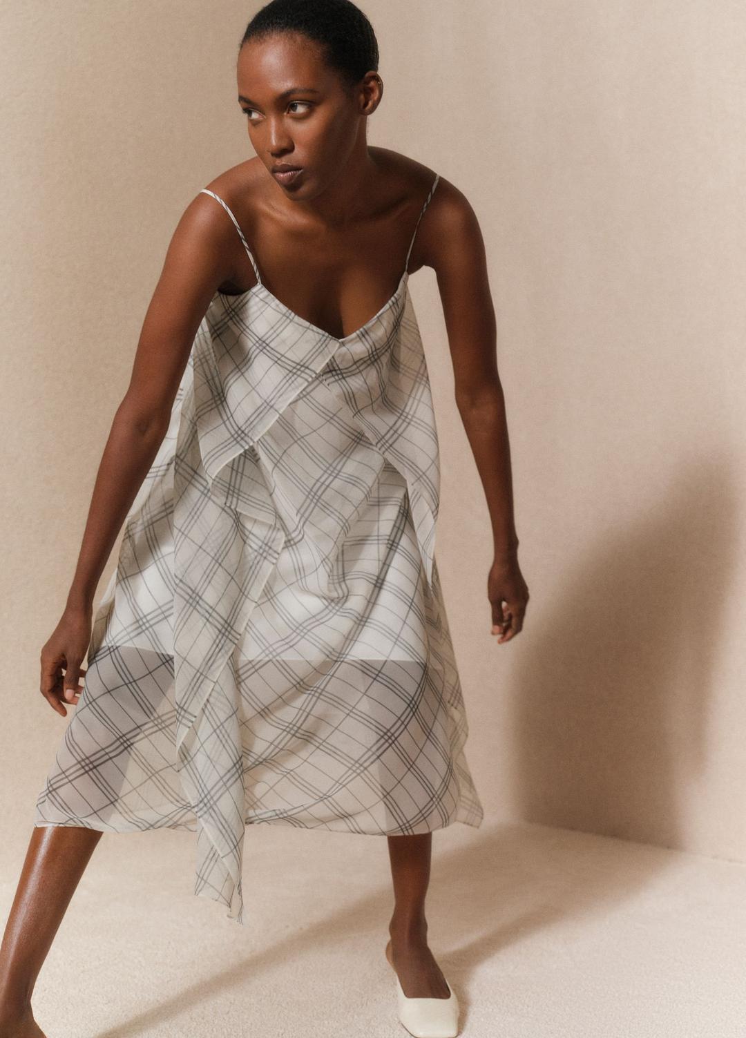 VINCE | Fenced Plaid Layered Dress in Dresses & Skirts - OFF WHITE/GREY