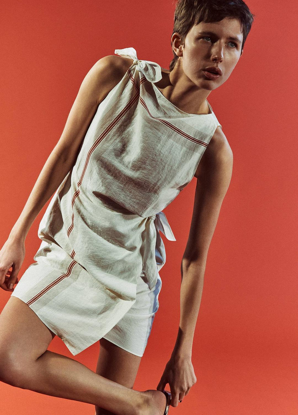VINCE | Handkerchief-Stripe Wrap Dress in Dresses & Skirts - OAT SHELL/BRICK ROSE