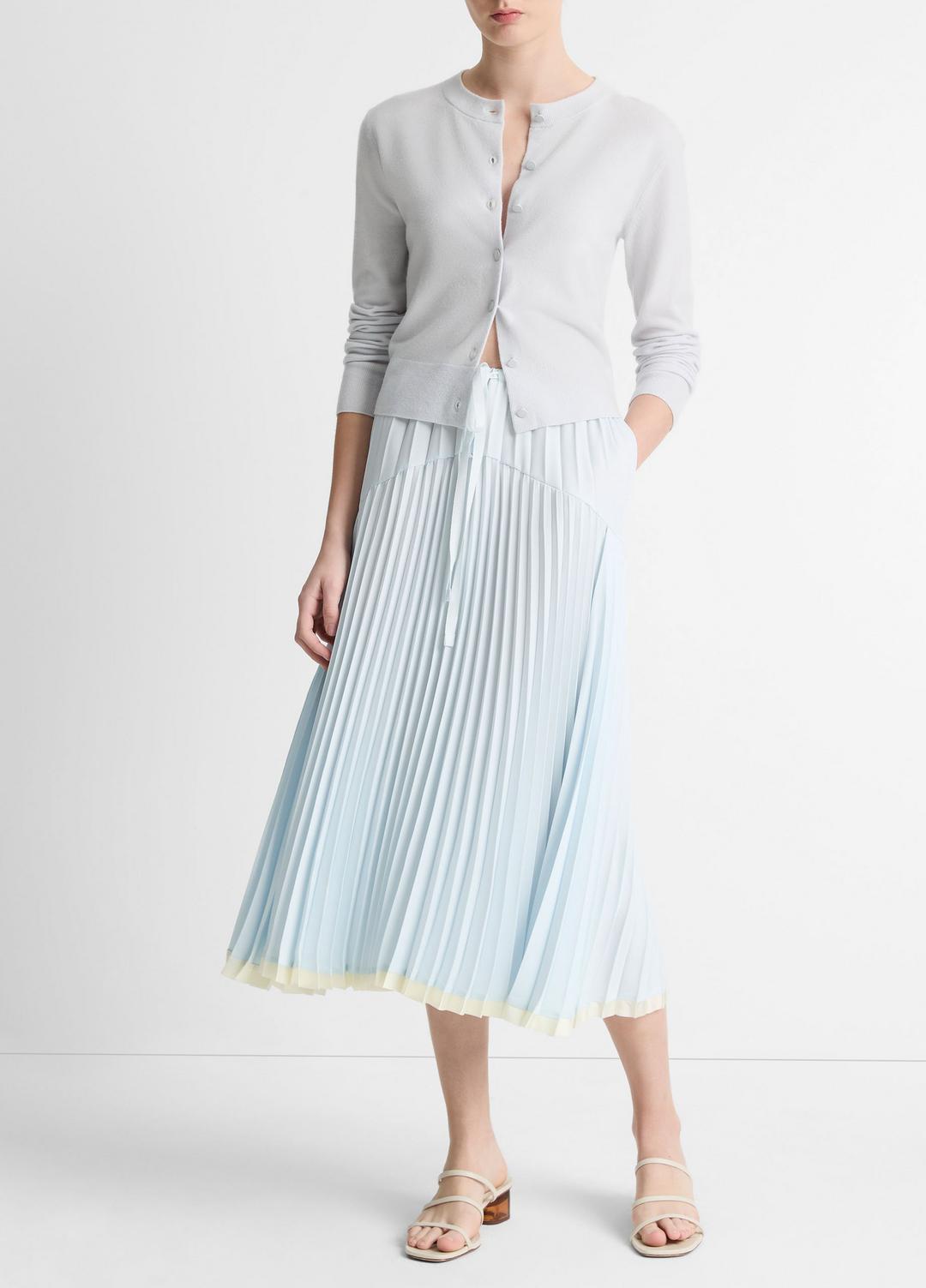 VINCE | Pleated Satin Tiered Skirt in Dresses & Skirts - SKY MIST