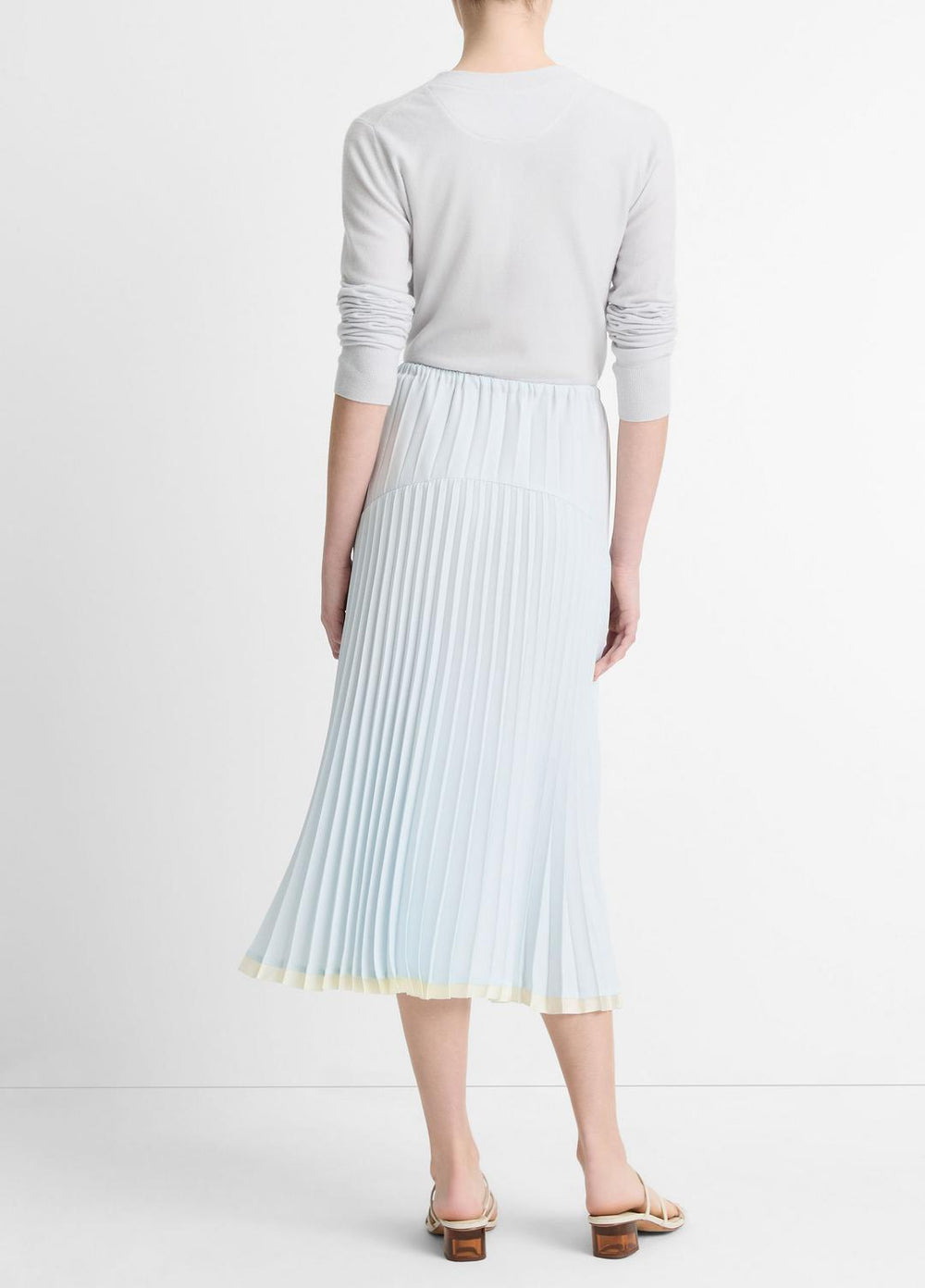 VINCE | Pleated Satin Tiered Skirt in Dresses & Skirts - SKY MIST